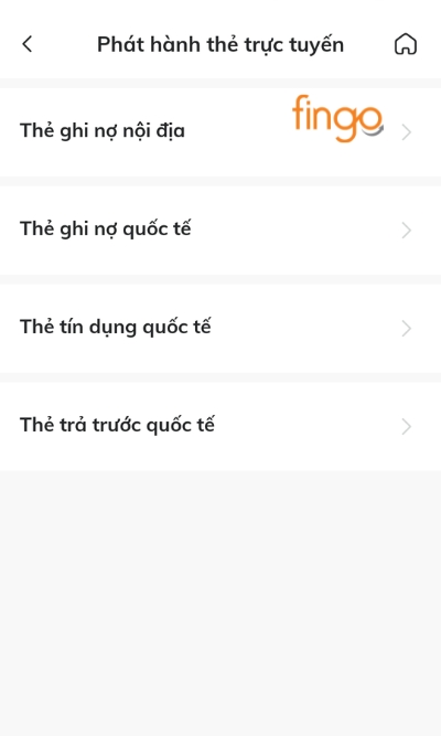 Lựa chọn loại thẻ khách hàng muốn mở