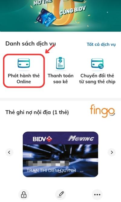 Chọn mục Phát hành thẻ Online