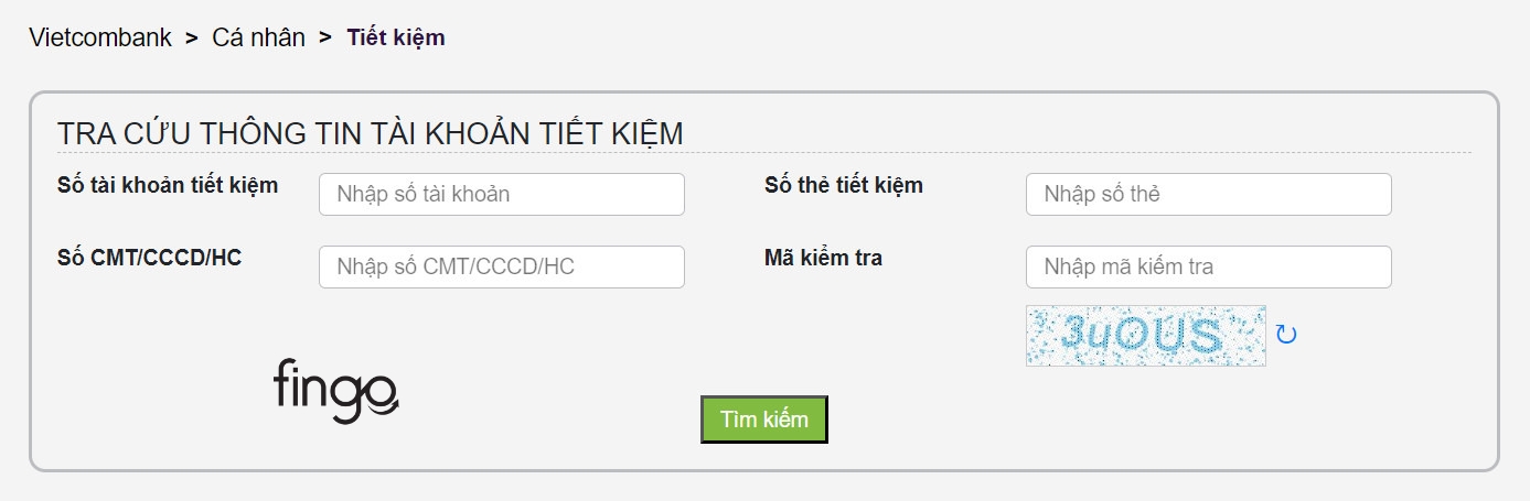 Tra cứu thông tin sổ tiết kiệm Vietcombank