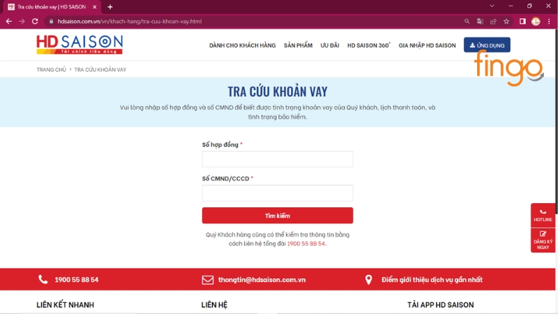 Cách tra cứu hợp đồng trả góp HD Saison qua Website