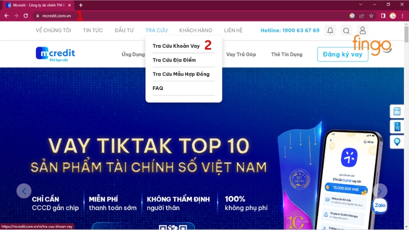 Tra cứu hợp đồng Mcredit qua Website