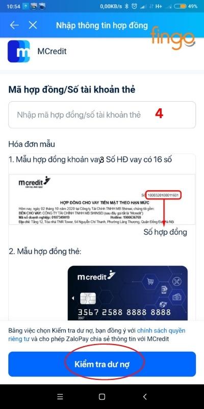 Tra cứu hợp đồng Mcredit qua ví ZaloPay
