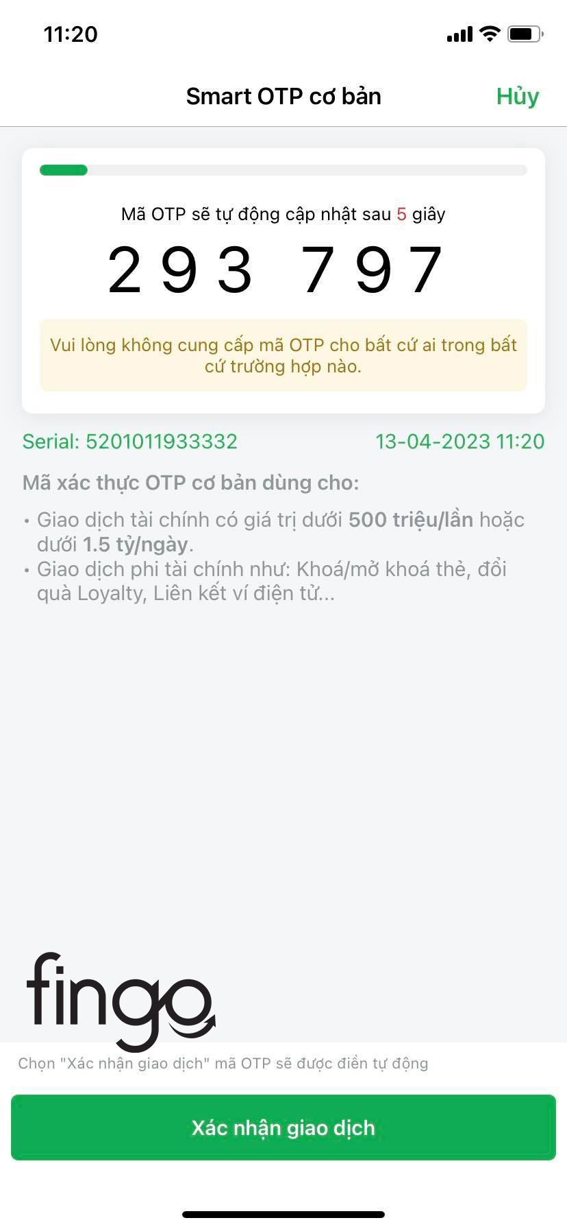 Chọn vào "Xác nhận giao dịch"