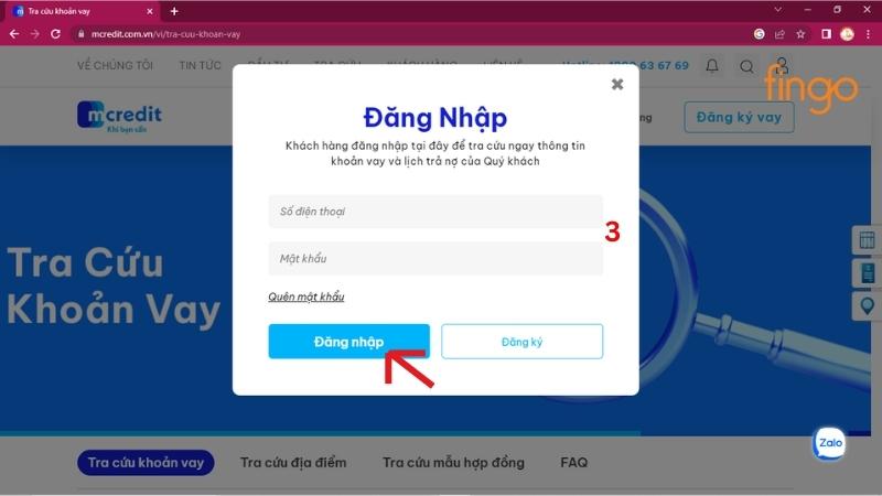 Tra cứu hợp đồng Mcredit qua Website