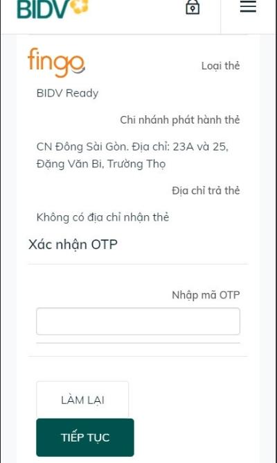 Xác nhận mã OTP được gửi về số điện thoại dùng để đăng ký