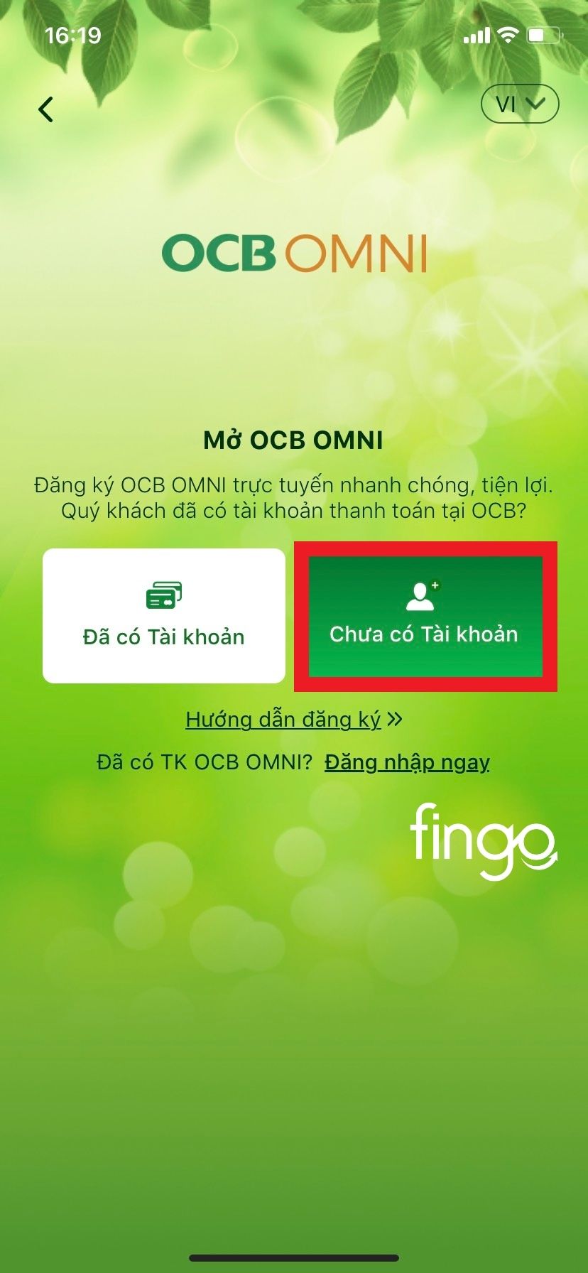 Bước 3: Chọn "Chưa có tài khoản".