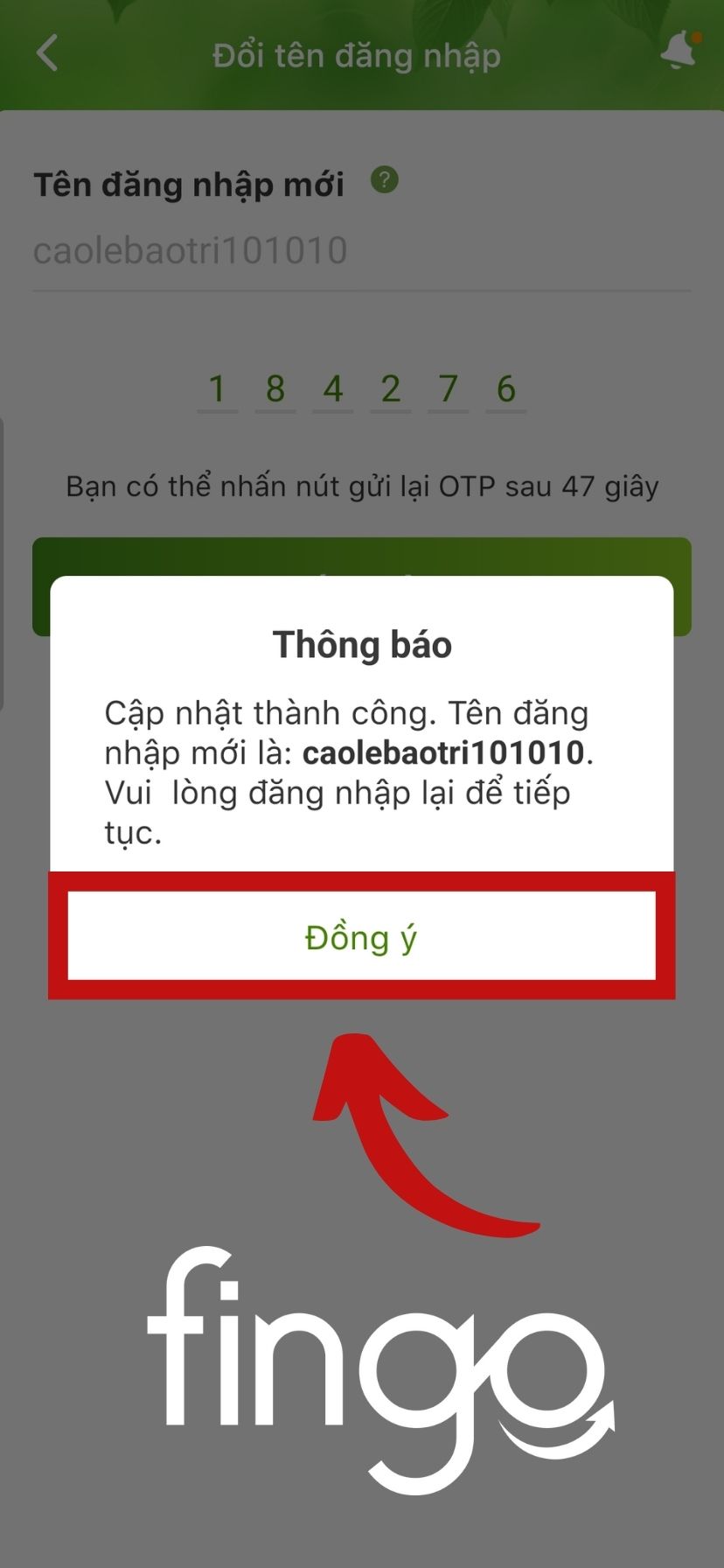 Bạn sẽ được nhận thông báo "Cập nhật thành công". Bạn vui lòng đăng nhập lại để tiếp tục.