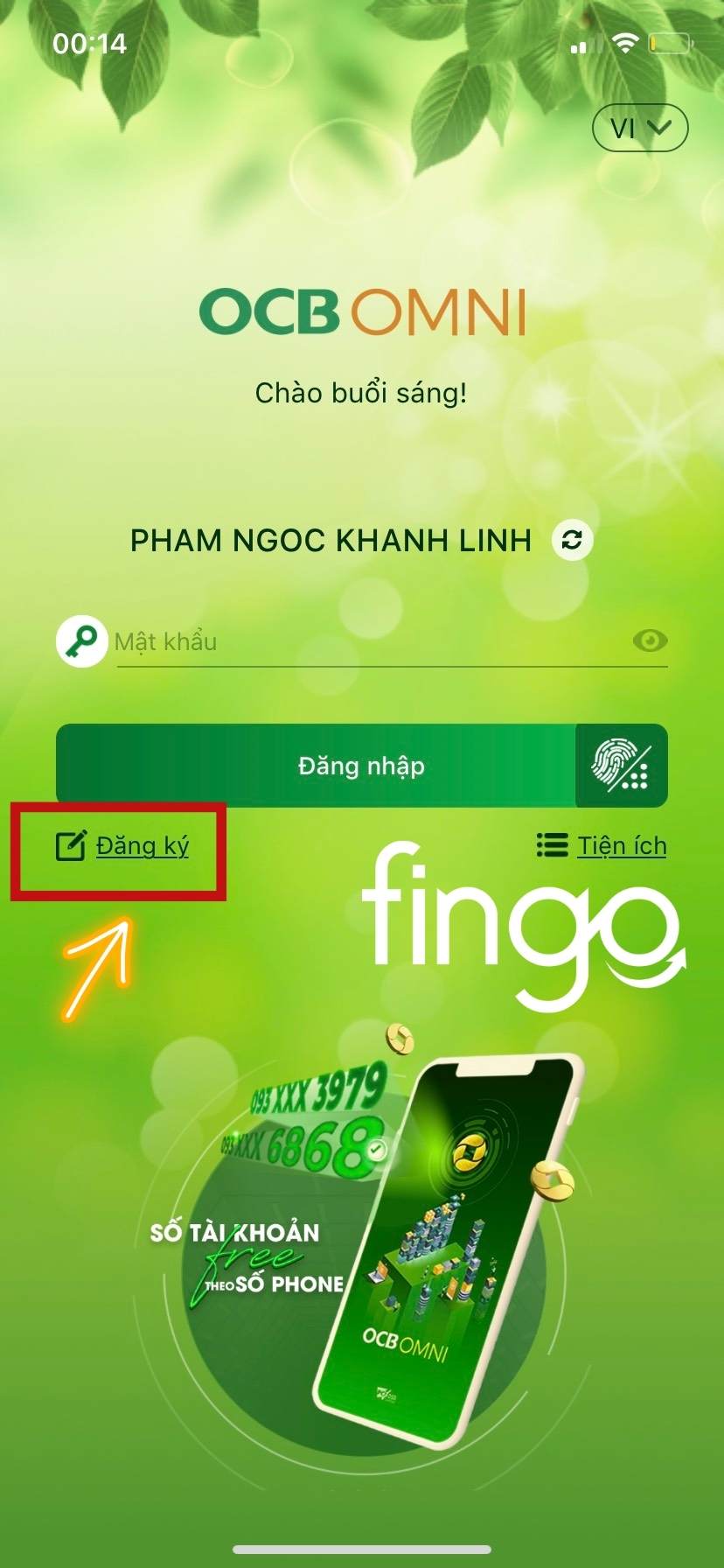 Bước 1: Bấm chọn "Đăng kí"