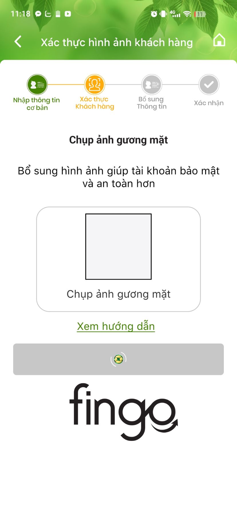 Bước 10: Chụp ảnh gương mặt để bổ sung ảnh.