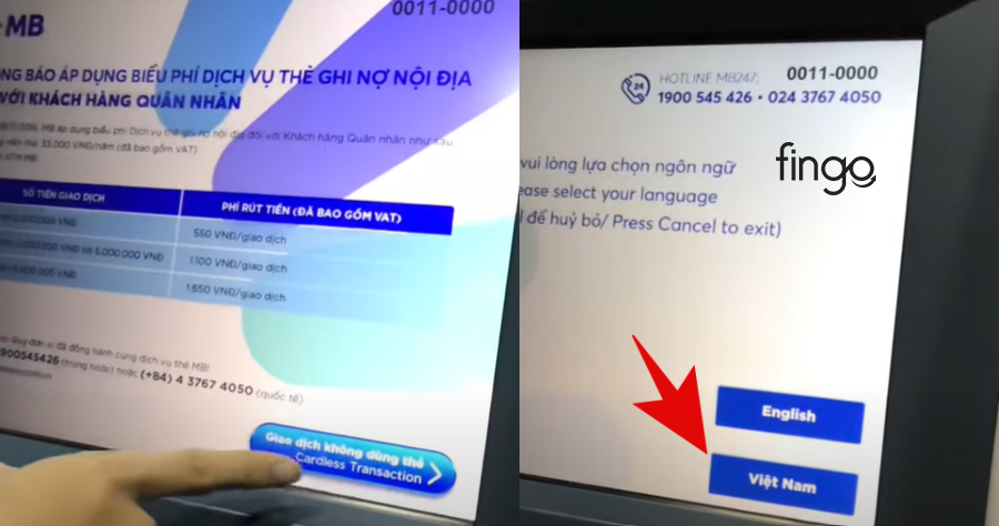 Chọn vào "Giao dịch không dùng thẻ", sau đó chọn ngôn ngữ Tiếng Việt