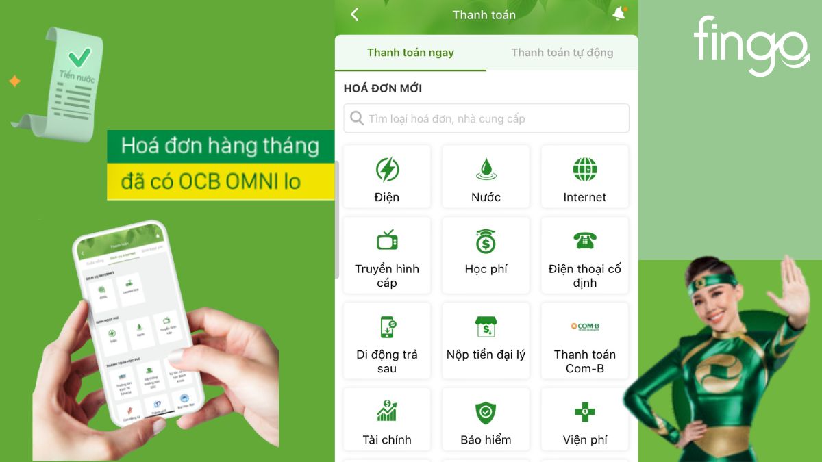 Dịch vụ "Thanh toán" trong OCB OMNI.