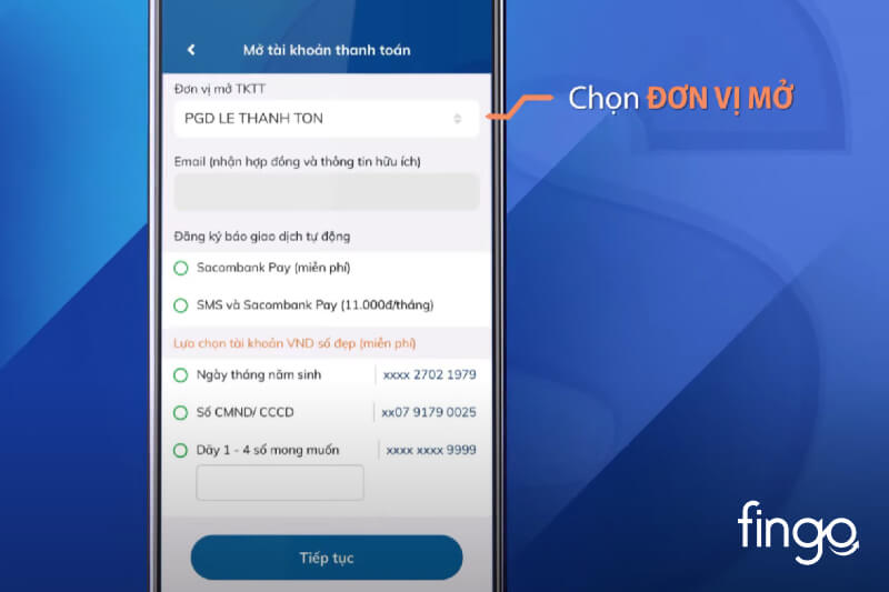Bước 2: Điền thông tin