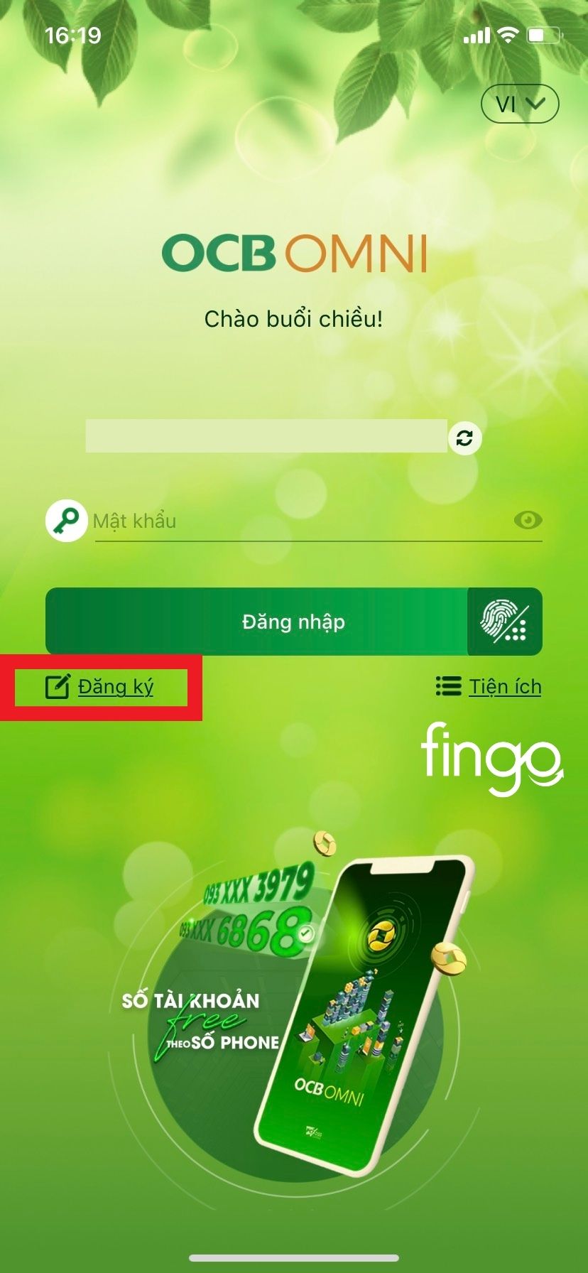 Bước 2: Chọn "Đăng ký".