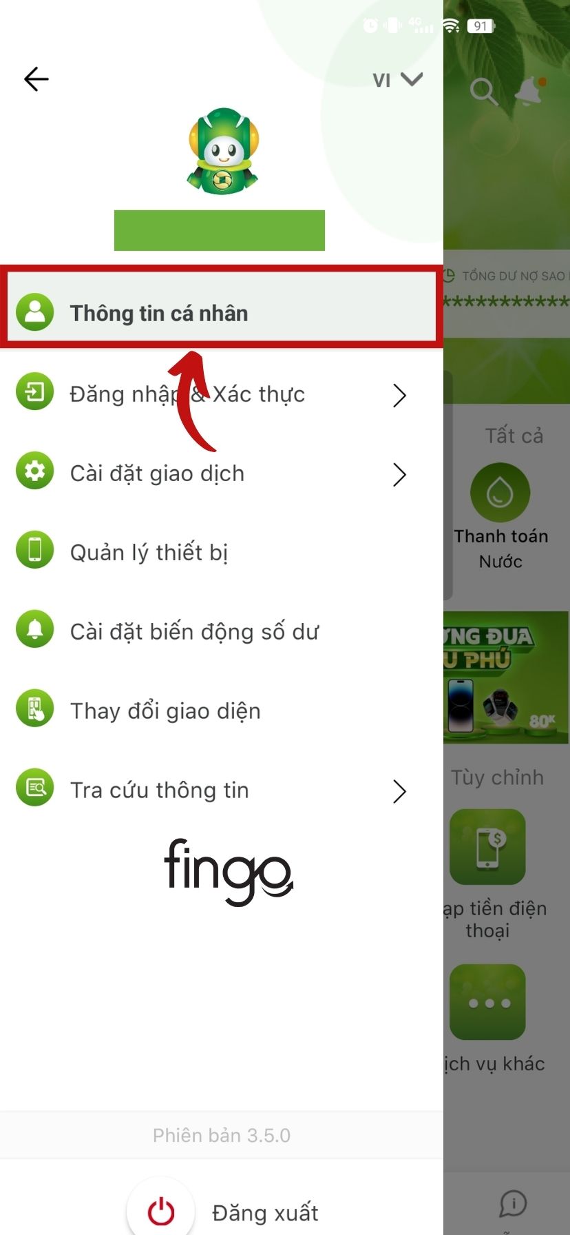 Bấm vào "Thông tin cá nhân"