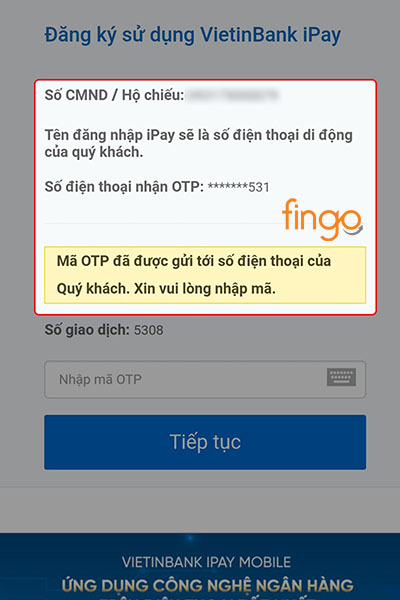 Chờ mã OTP gửi về số điện thoại bạn mới nhập