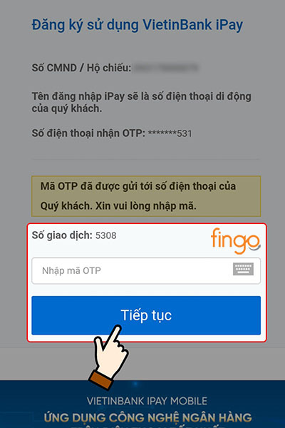 Nhập mã OTP gửi đến số điện thoại bạn đăng ký