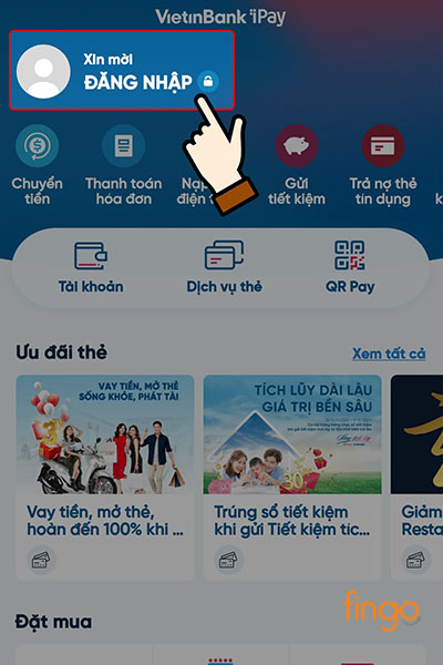 Chọn đăng nhập ở góc trái màn hình