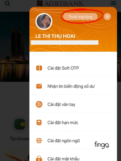 Nhấn chọn mục "Thoát ứng dụng"