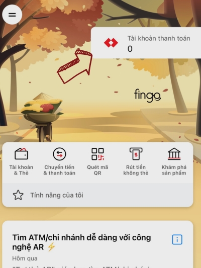 Chọn mục Tài khoản thanh toán trên màn hình chính ứng dụng 