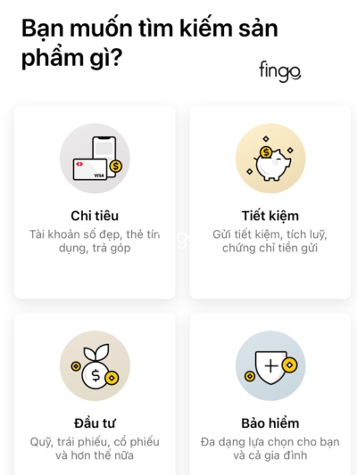 Chọn sản phẩm tài chính "Tiết kiệm" hiển thị trên màn hình