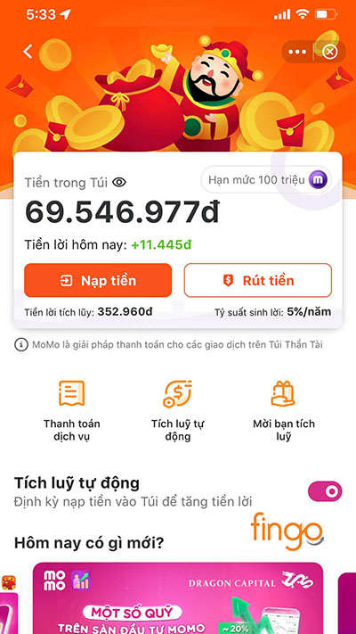 Sau khi mở Túi Thần Tài MoMo và gửi tiền tiết kiệm