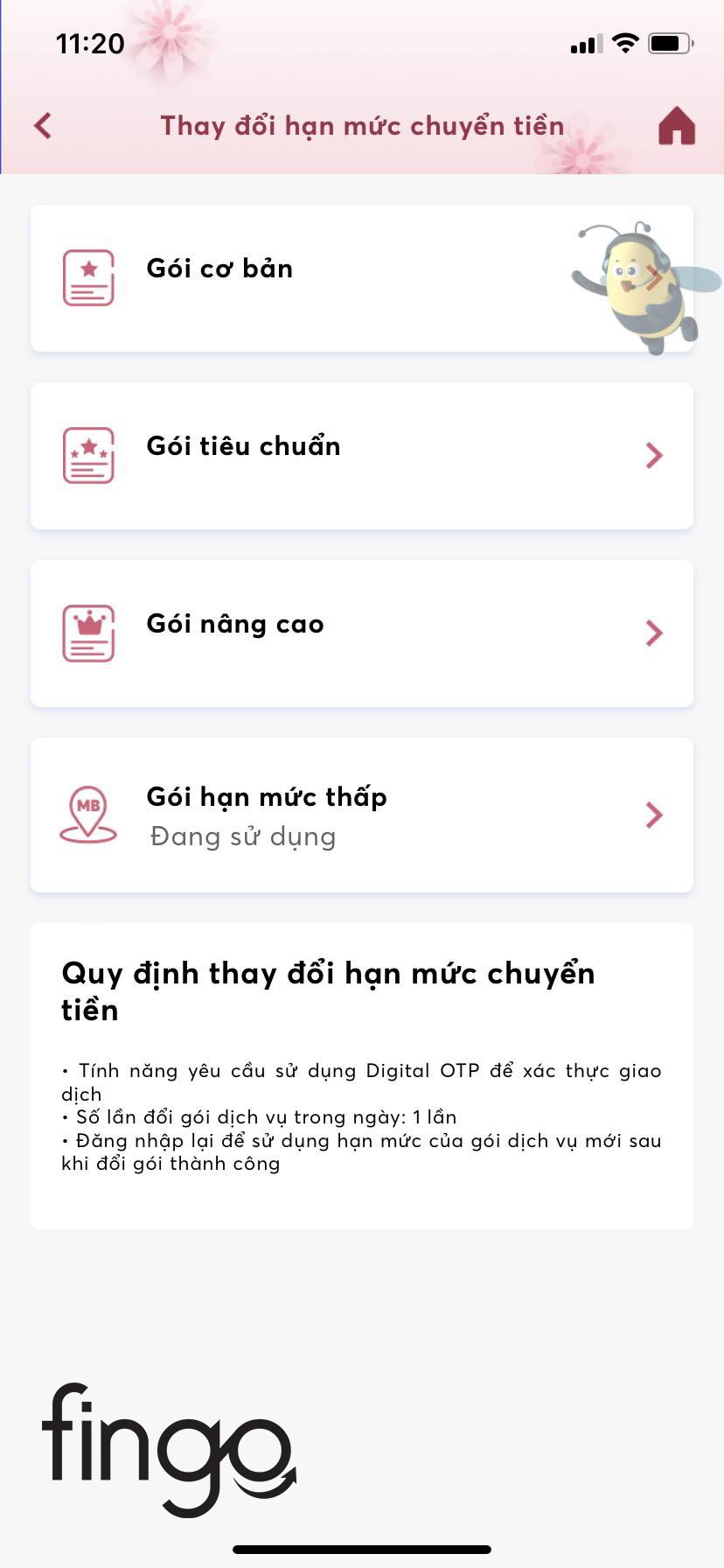 Chọn vào các gói để xem hạn mức chi tiết
