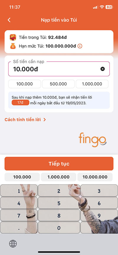 Nhập số tiền bạn muốn nạp vào Túi Thần Tài MoMo