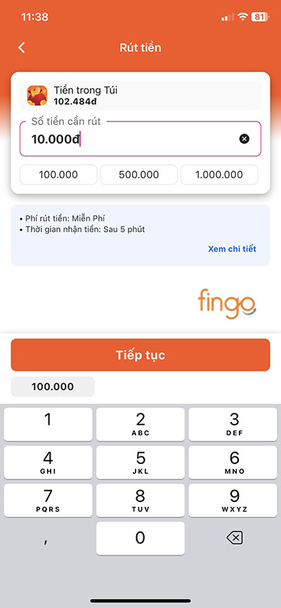 Nhập số tiền bạn muốn rút về Ví MoMo