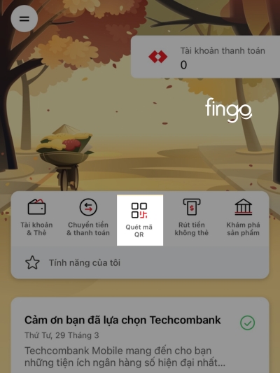 Chọn "Quét mã QR" hiển thị trên màn hình hệ thống