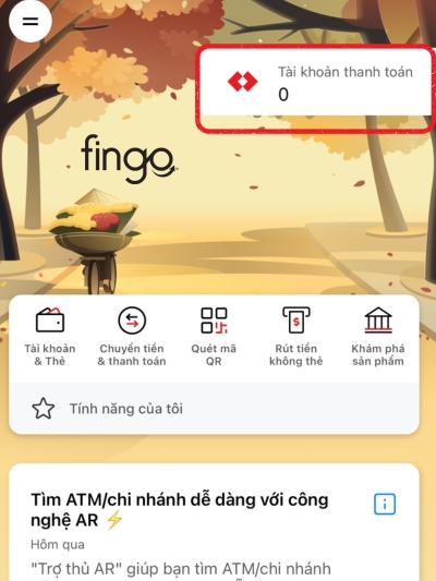 Chọn mục tài khoản thanh toán hiển thị trên màn hình chính