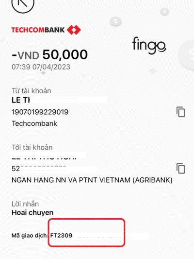 Mã giao dich hiển thị trên hóa đơn giao dịch