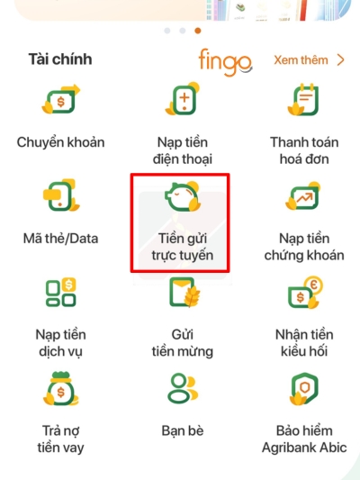 Chọn mục tiền gửi trực tuyến 