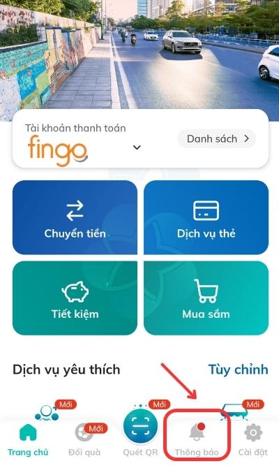 Tại màn hình hiển thị, khách hàng nhấn vào biểu tượng Thông báo