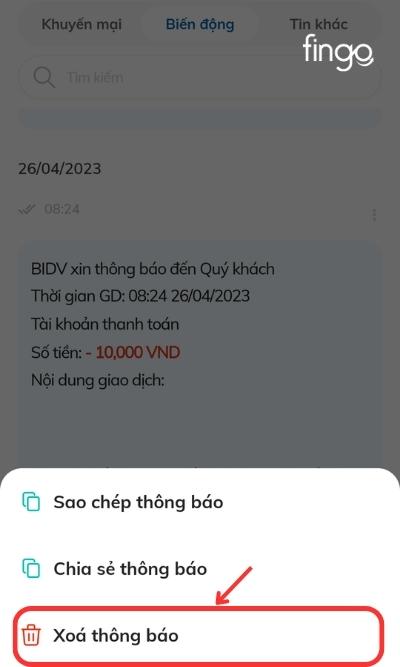 Chọn mục Xóa thông báo
