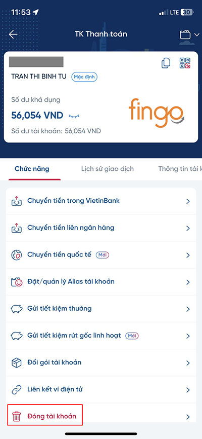 Nhấn Đóng tài khoản