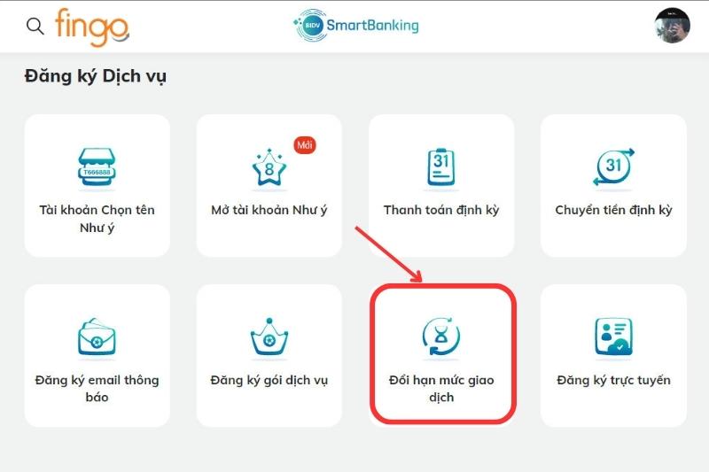 Chọn Đổi hạn mức giao dịch.