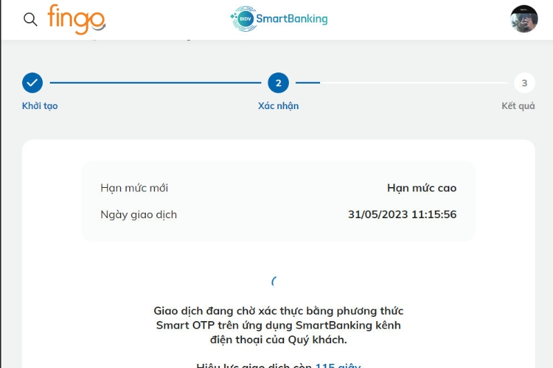 Màn hình lúc này sẽ hiển thị mã QR xác nhận. Lúc này khách hàng mở ứng dụng SmartBanking BIDV, quét mã và nhập mã PIN để xác thực giao dịch.