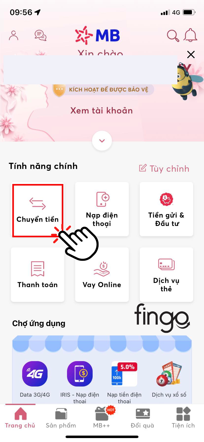 Chọn vào "Chuyển tiền"