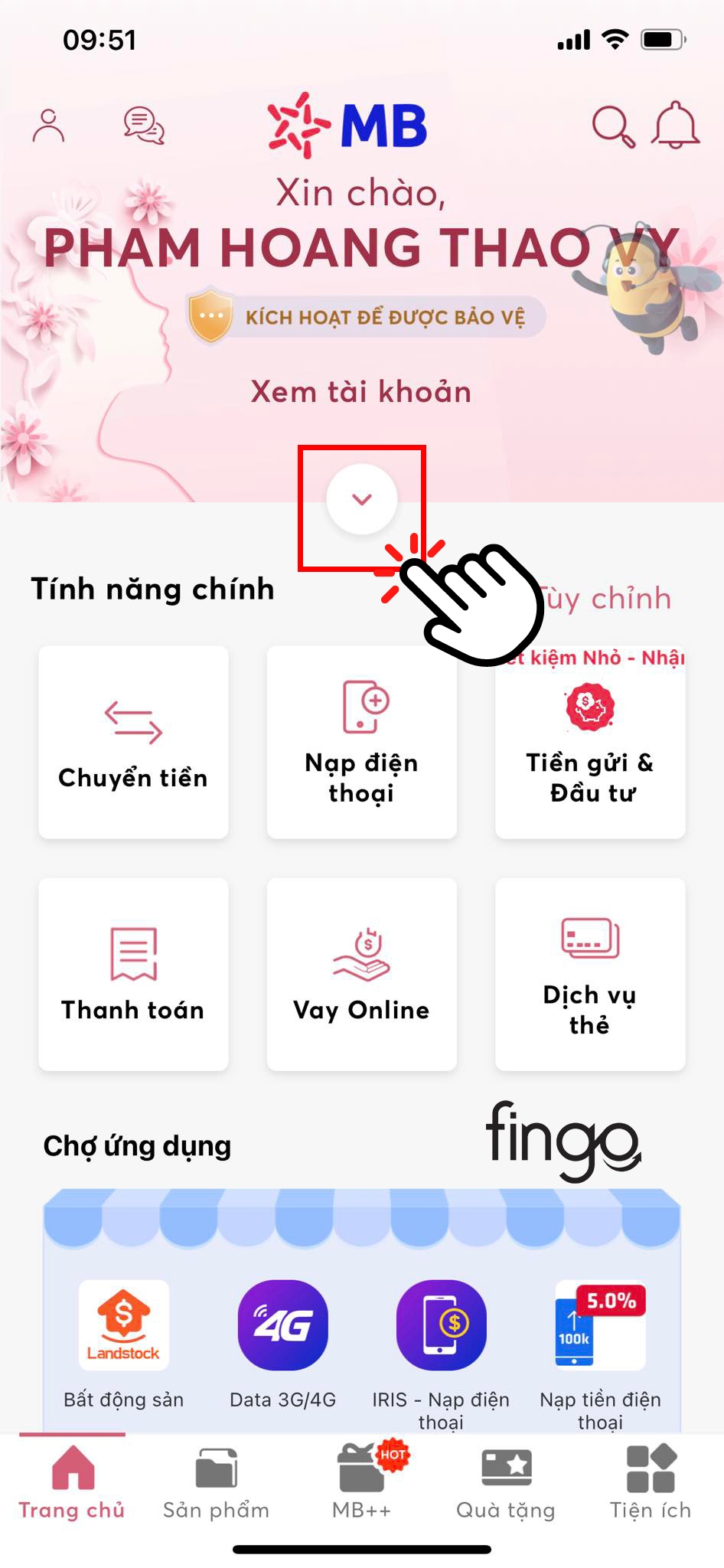 Chọn vào dấu mũi tên xuống