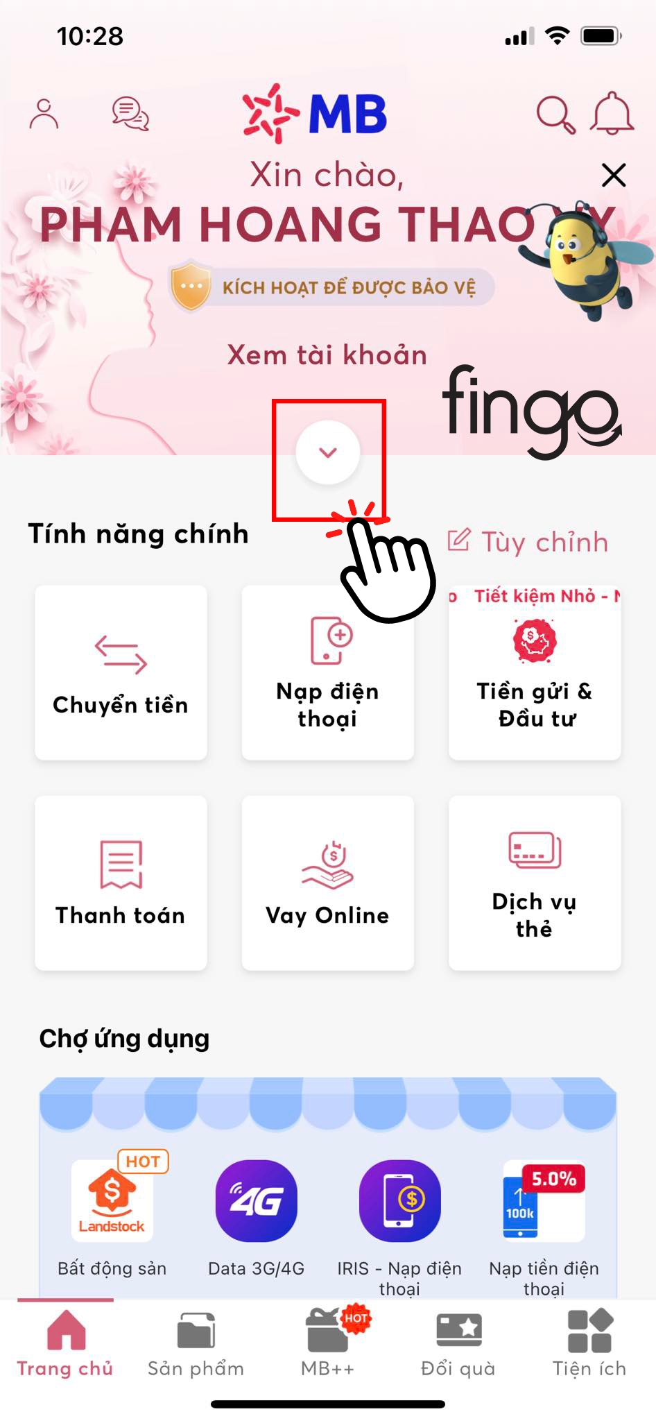 Chọn vào dấu mũi tên xuống