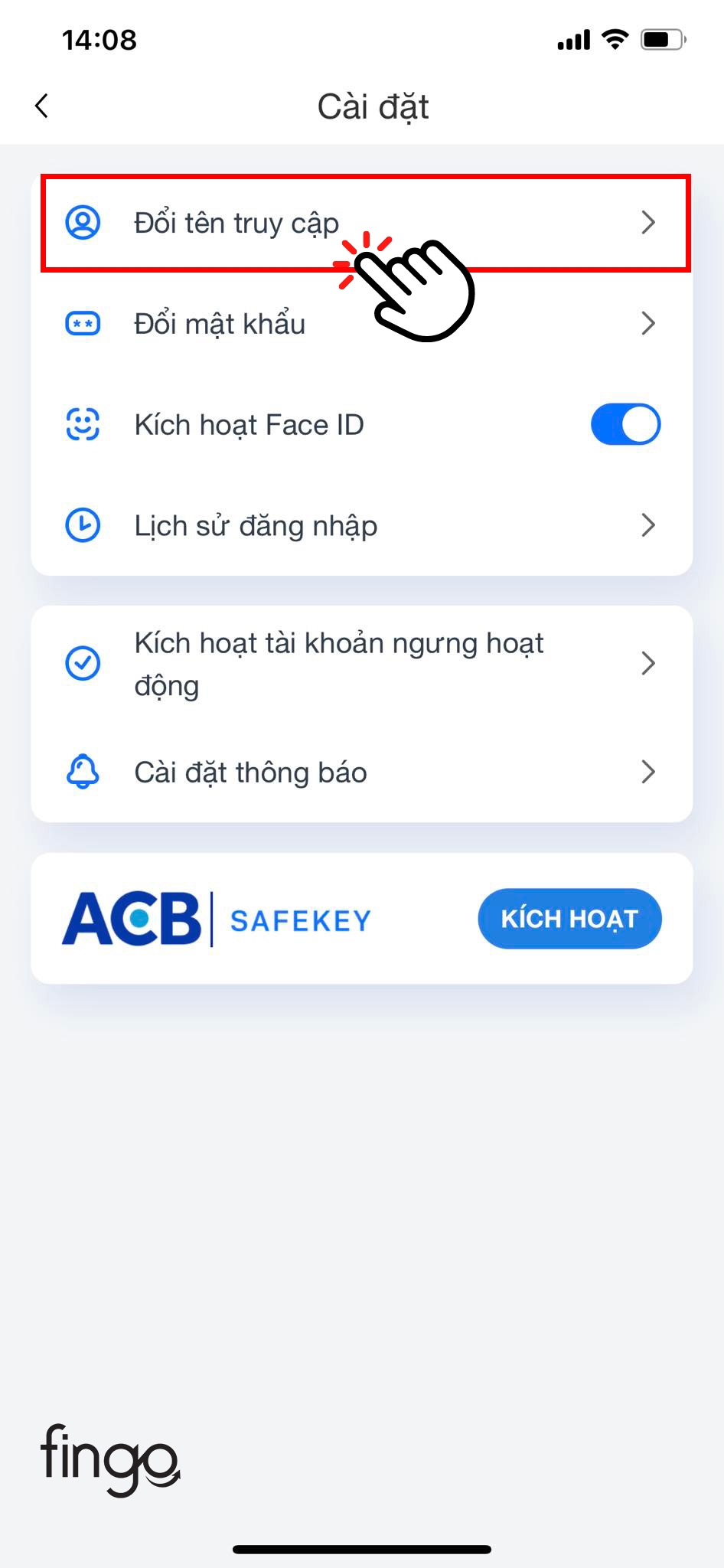 Chọn vào "Đổi tên truy cập"