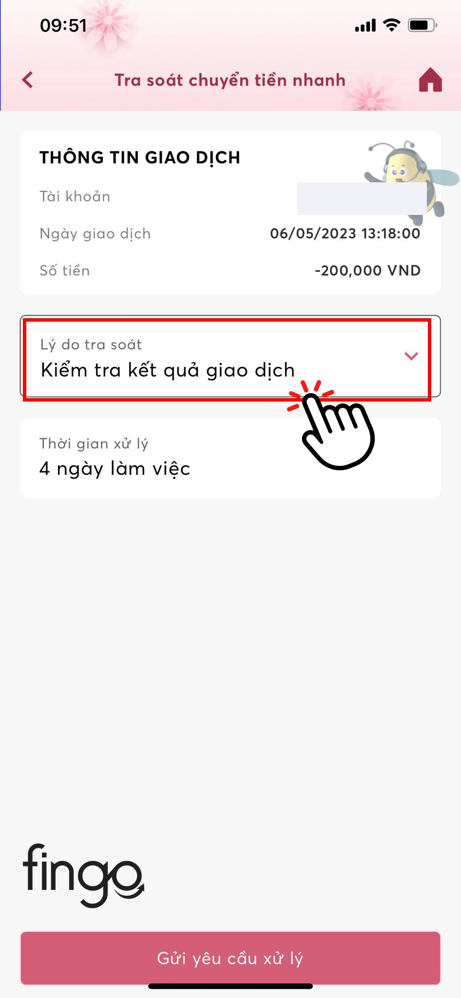 Chọn vào "Lý do tra soát"