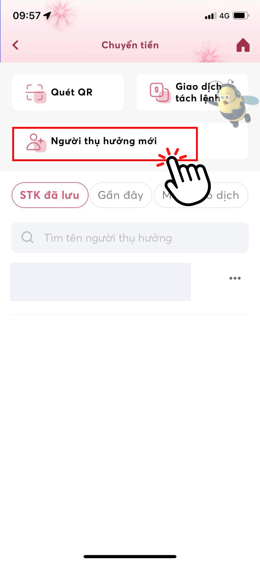 Chọn vào "Người hưởng thụ mới"