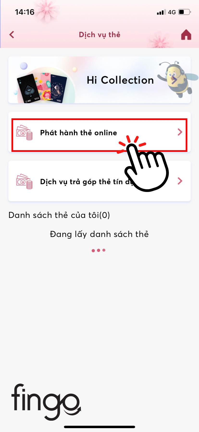 Chọn vào "Phát hành thẻ online"