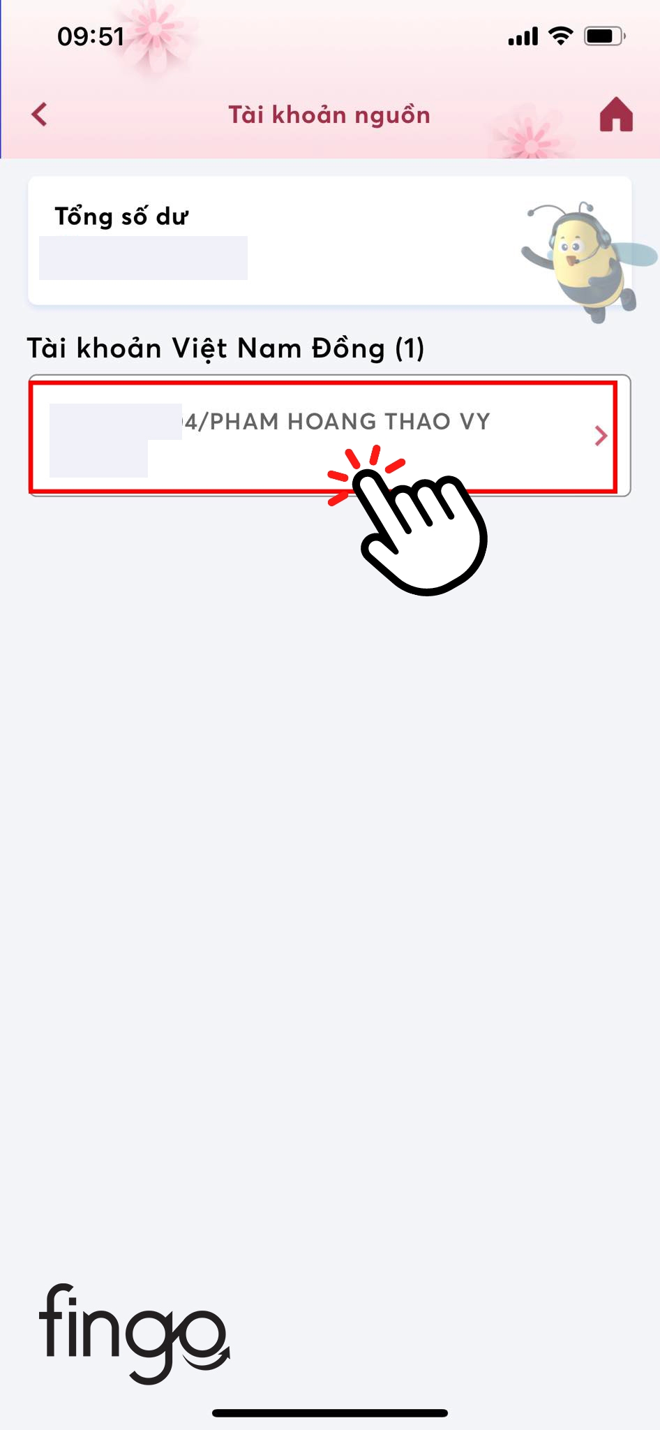 Chọn vào tài khoản mà bạn muốn tra soát