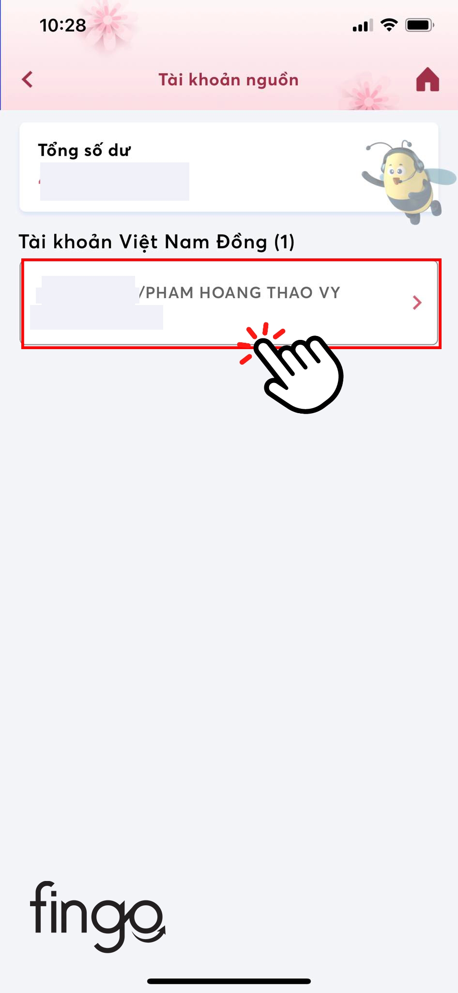 Chọn vào tài khoản mà bạn muốn kiểm tra mã giao dịch