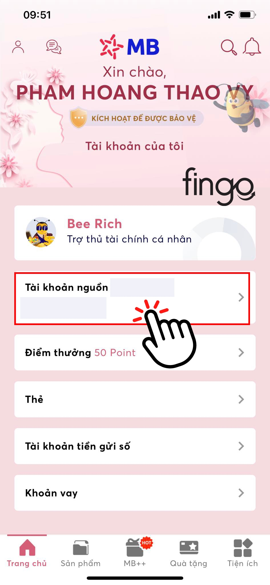 Chọn vào tài khoản nguồn