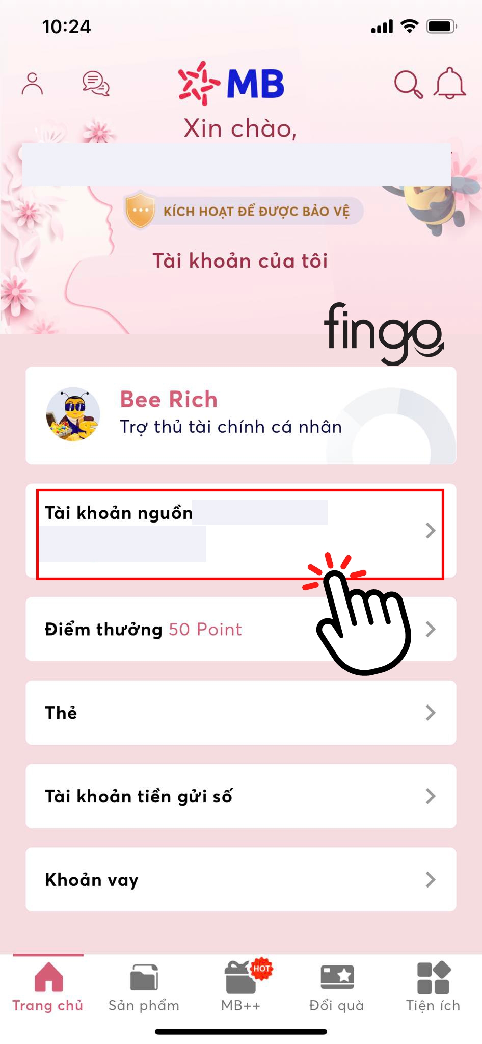 Chọn vào "Tài khoản nguồn"