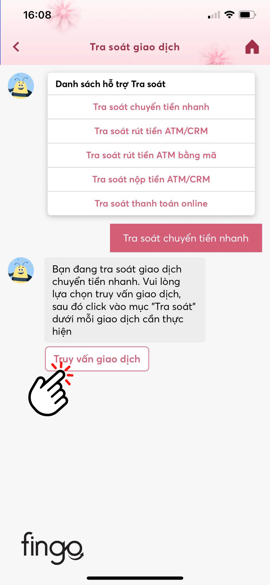 Chọn vào "Truy vấn giao dịch"