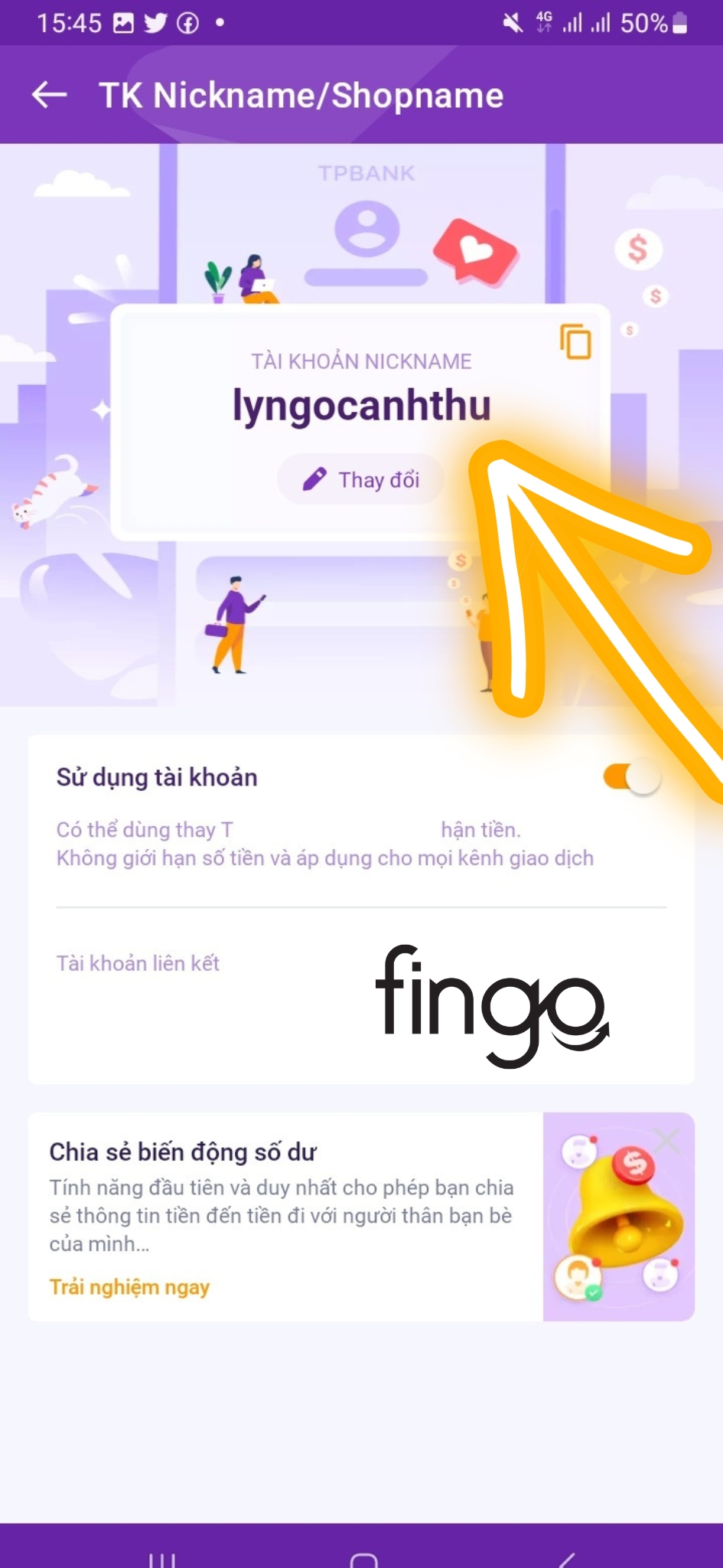 Đặt nickname tài khoản TPBank bước 3